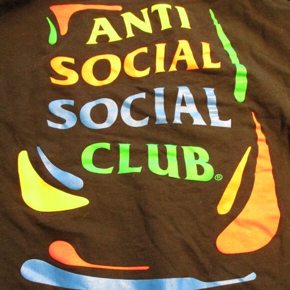 Anti Social Social Club Men Large Black Red Green Yellow Graphic Pullover Hoodie - Picture 6 of 11